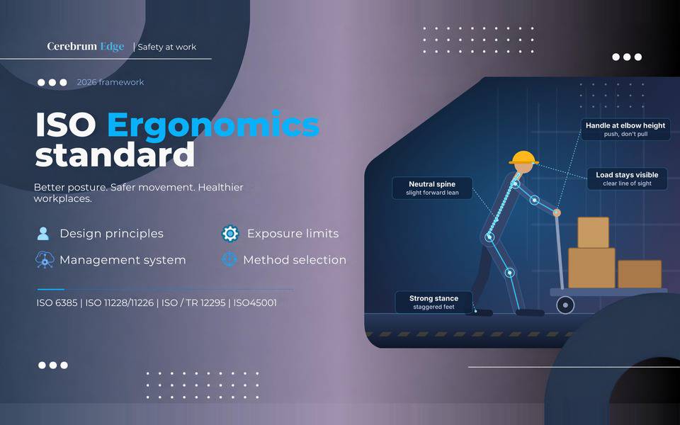 ISO ergonomics standards framework: design principles, exposure limits, method selection and management system across ISO 6385, 11226, 11228 and 45001
